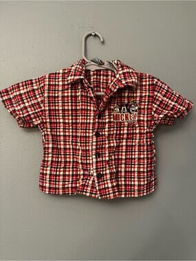 Vintage Disney Mickey Plaid Button Down Shirt